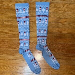 Festive Blue Snowman Compression Socks